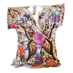 Y2k Butterfly Flower Drawstring Top